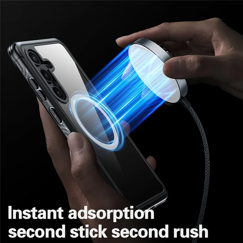 For Samsung Galaxy S24+ Magnetic Case PC + TPU Phone Cover with PET Screen Film - Black
