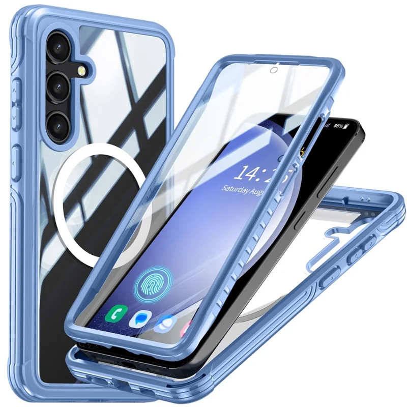 For Samsung Galaxy S24 Magnetic Case PC + TPU Phone Cover with PET Screen Film - Blue