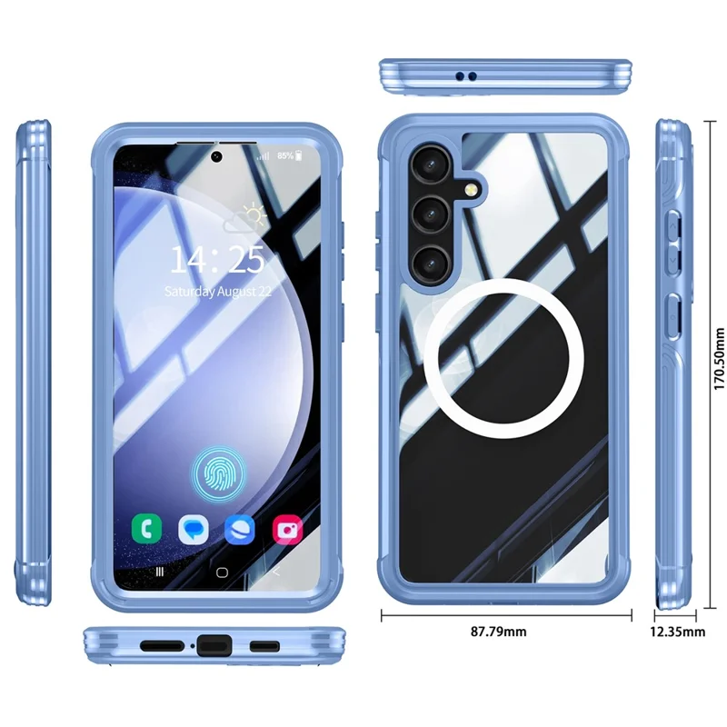 For Samsung Galaxy S24 Magnetic Case PC + TPU Phone Cover with PET Screen Film - Blue