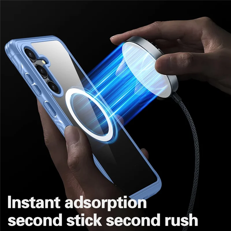 For Samsung Galaxy S24 Magnetic Case PC + TPU Phone Cover with PET Screen Film - Blue