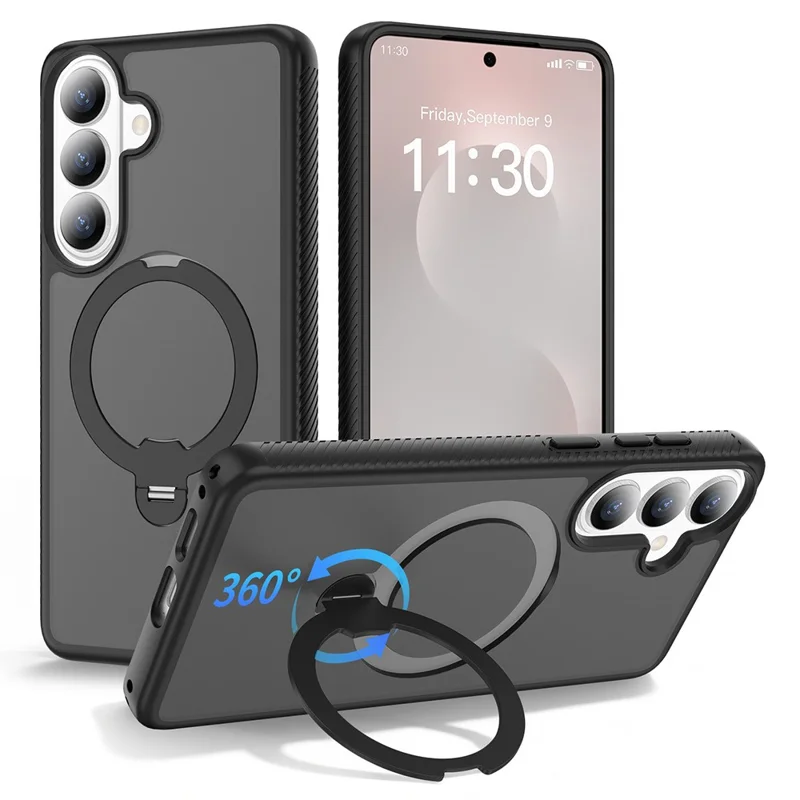 For Samsung Galaxy S26+ Magnetisk Case Rotationsstøtte PC + TPU Stødfast Telefonbeskyttelse - Sort