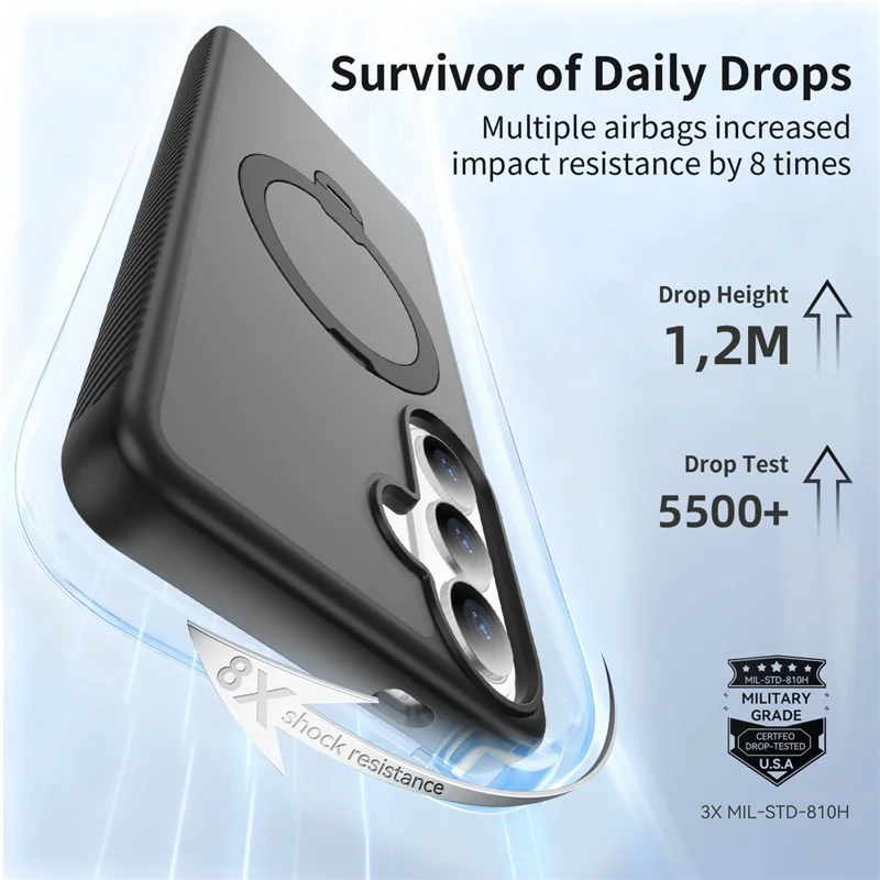 For Samsung Galaxy S26+ Magnetisk Case Rotationsstøtte PC + TPU Stødfast Telefonbeskyttelse - Sort