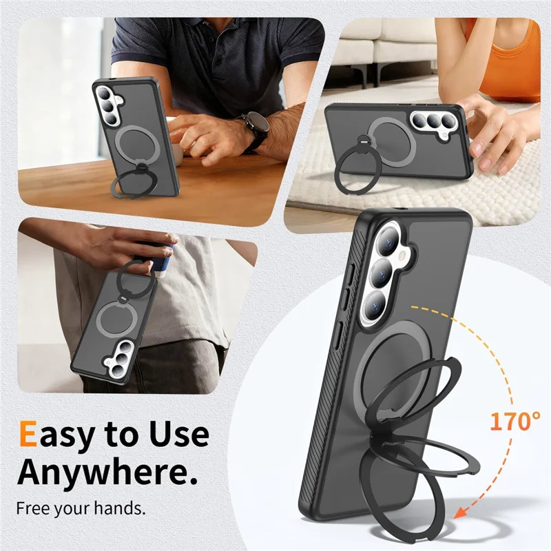 For Samsung Galaxy S26+ Magnetisk Case Rotationsstøtte PC + TPU Stødfast Telefonbeskyttelse - Sort