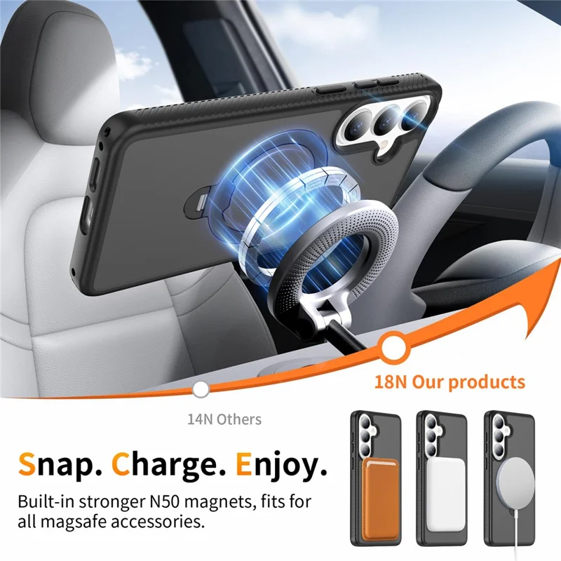 For Samsung Galaxy S26+ Magnetisk Case Rotationsstøtte PC + TPU Stødfast Telefonbeskyttelse - Sort