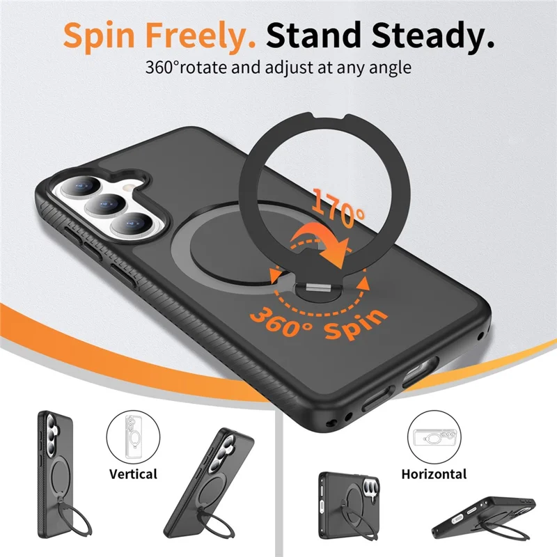For Samsung Galaxy S26+ Magnetisk Case Rotationsstøtte PC + TPU Stødfast Telefonbeskyttelse - Sort