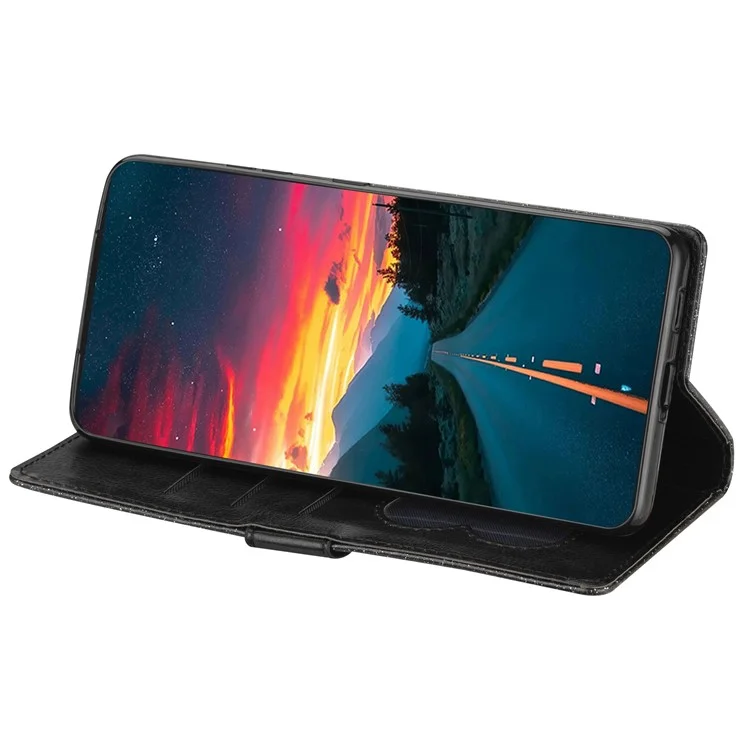 For Xiaomi 13 Glitter Sparkly Flip Folio PU Leather Phone Case Zipper Pocket Magnetic Wallet Stand Cover with Strap - Black
