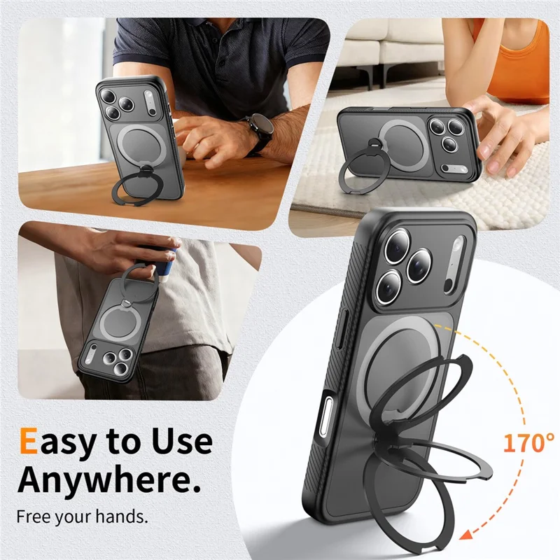 Étui magnétique pour iPhone 17 Pro compatible MagSafe avec support pivotant intégré, coque anti-choc en PC + TPU - Noir