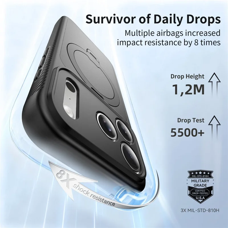 Étui magnétique pour iPhone 17 Pro compatible MagSafe avec support pivotant intégré, coque anti-choc en PC + TPU - Noir