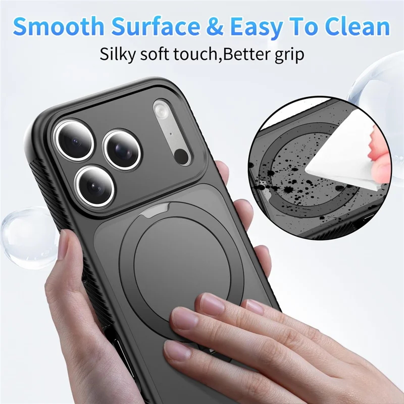 Étui magnétique pour iPhone 17 Pro compatible MagSafe avec support pivotant intégré, coque anti-choc en PC + TPU - Noir