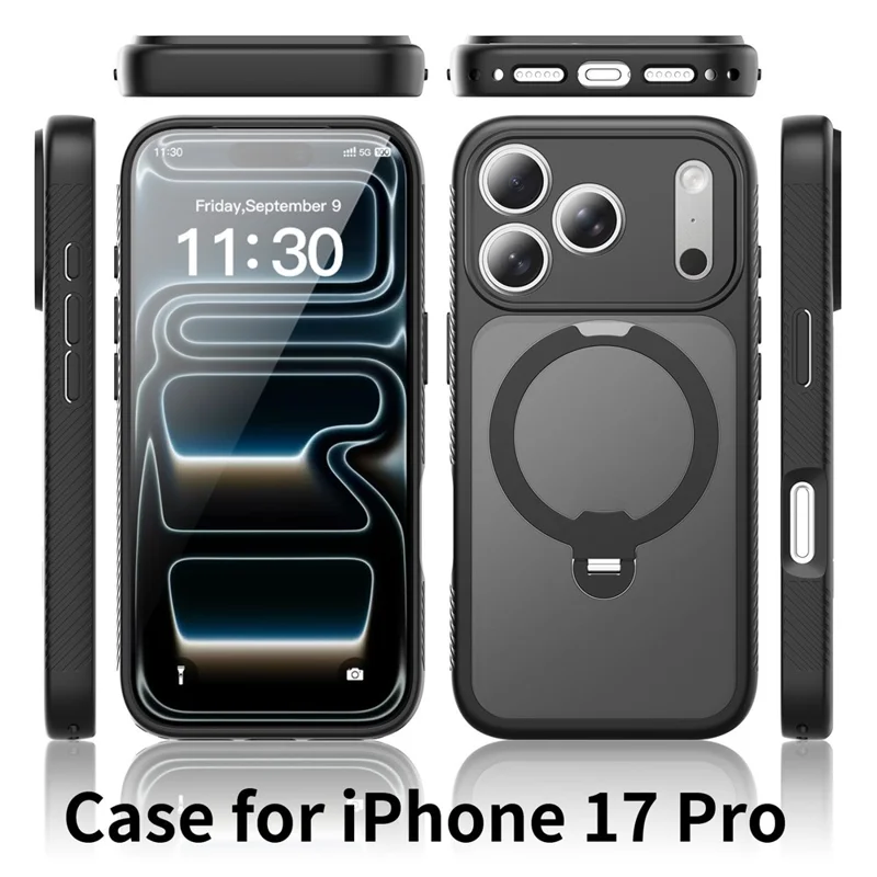 Étui magnétique pour iPhone 17 Pro compatible MagSafe avec support pivotant intégré, coque anti-choc en PC + TPU - Noir