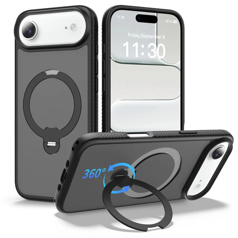 For iPhone Air Magnetic Case Compatible with MagSafe Rotary Kickstand PC + TPU Shockproof Phone Cover - Black