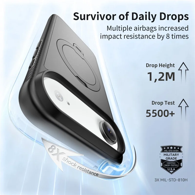 For iPhone Air Magnetic Case Compatible with MagSafe Rotary Kickstand PC + TPU Shockproof Phone Cover - Black