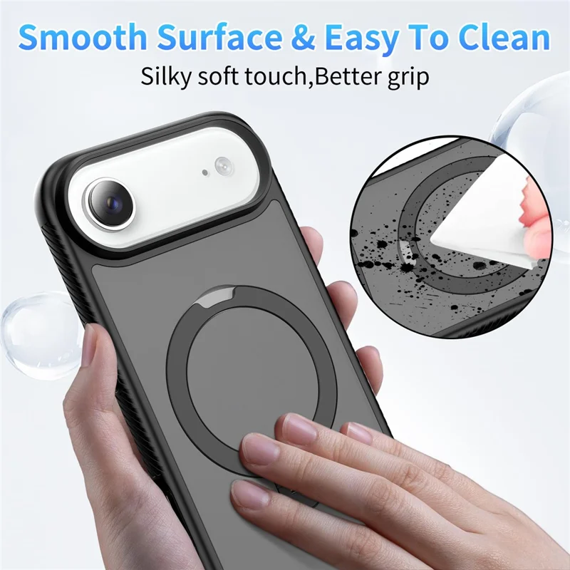 For iPhone Air Magnetic Case Compatible with MagSafe Rotary Kickstand PC + TPU Shockproof Phone Cover - Black