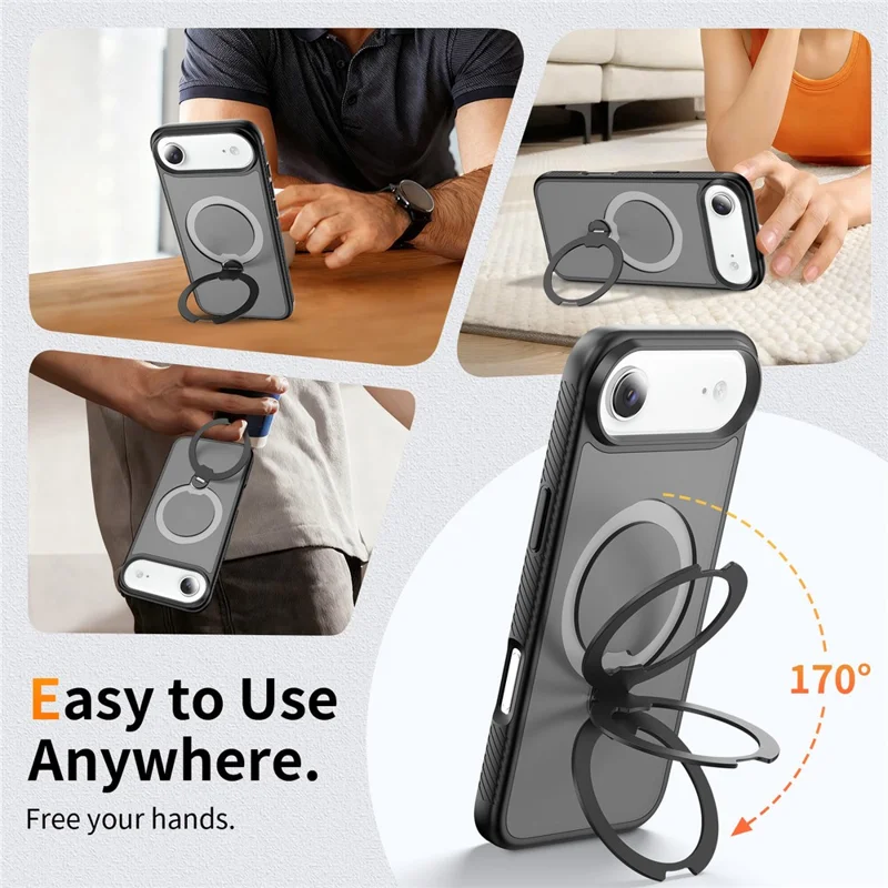 For iPhone Air Magnetic Case Compatible with MagSafe Rotary Kickstand PC + TPU Shockproof Phone Cover - Black