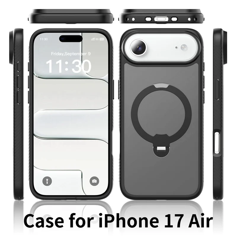 For iPhone Air Magnetic Case Compatible with MagSafe Rotary Kickstand PC + TPU Shockproof Phone Cover - Black