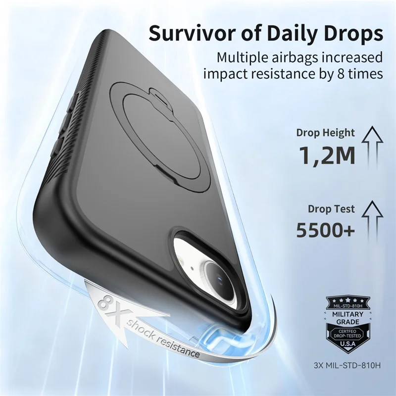 For iPhone 17e / 16e Magnetic Case Compatible with MagSafe Rotary Kickstand PC + TPU Shockproof Phone Cover - Black