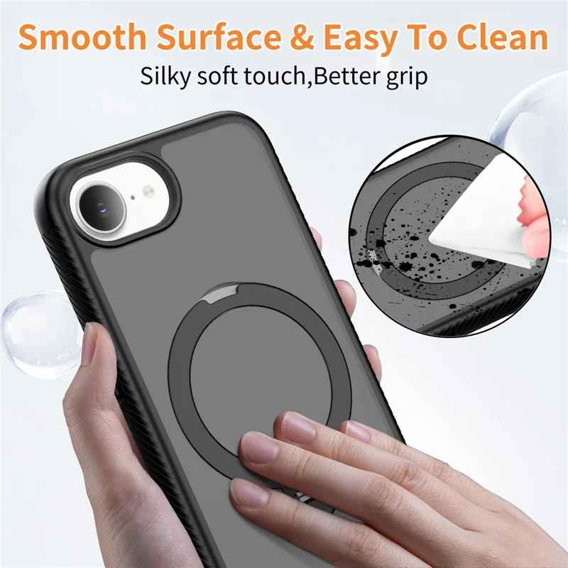 For iPhone 17e / 16e Magnetic Case Compatible with MagSafe Rotary Kickstand PC + TPU Shockproof Phone Cover - Black