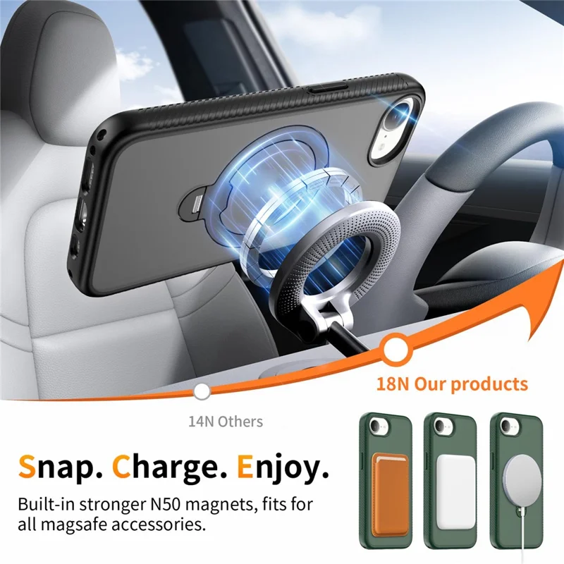 For iPhone 17e / 16e Magnetic Case Compatible with MagSafe Rotary Kickstand PC + TPU Shockproof Phone Cover - Black