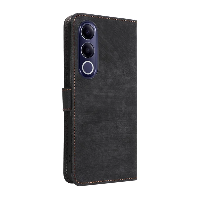 For vivo V70 FE 5G Case Wallet RFID Blocking PU Leather Phone Cover Stand with Strap - Black