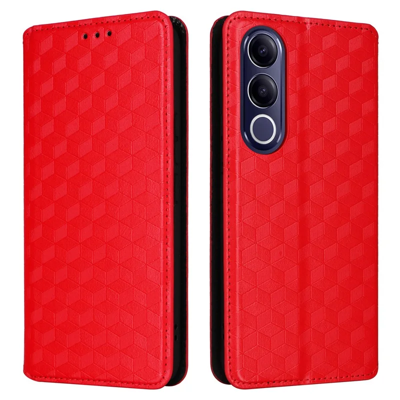 For vivo V70 FE 5G Case Wallet Rhombus Imprinted PU Leather Phone Cover - Red