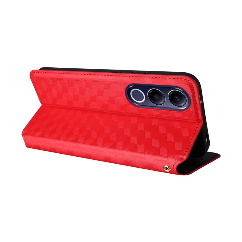 For vivo V70 FE 5G Case Wallet Rhombus Imprinted PU Leather Phone Cover - Red