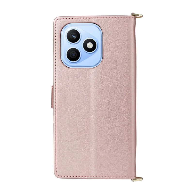 For Honor X8d 4G Leather Case Stand Wallet Phone Cover with Shoulder  /  Wrist Strap - Pink