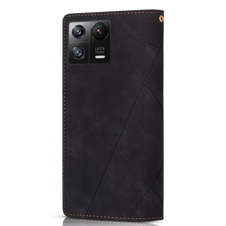 Para Xiaomi 13 Bolso de Zíper Capa de Carteira de Couro PU com Coloração e Linhas Estampadas, Suporte Magnético Flip - Preto