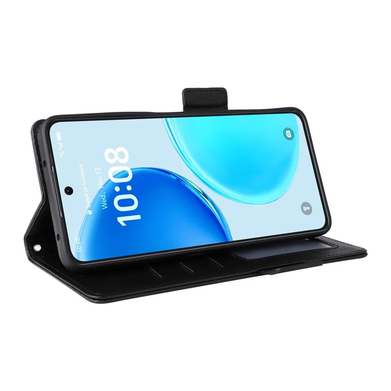 For Honor X8d 4G Litchi Texture Wallet Leather Phone Cover with Wrist Strap - Black