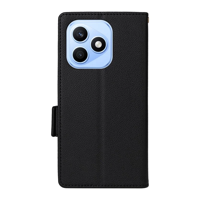 For Honor X8d 4G Litchi Texture Wallet Leather Phone Cover with Wrist Strap - Black