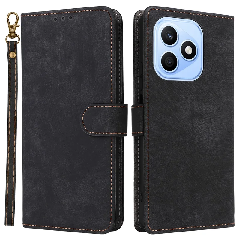 For Honor X8d 4G Case Wallet RFID Blocking PU Leather Phone Cover Stand with Strap - Black