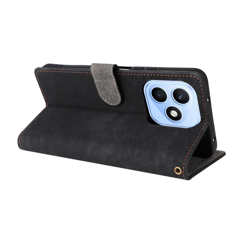 For Honor X8d 4G Case Wallet RFID Blocking PU Leather Phone Cover Stand with Strap - Black