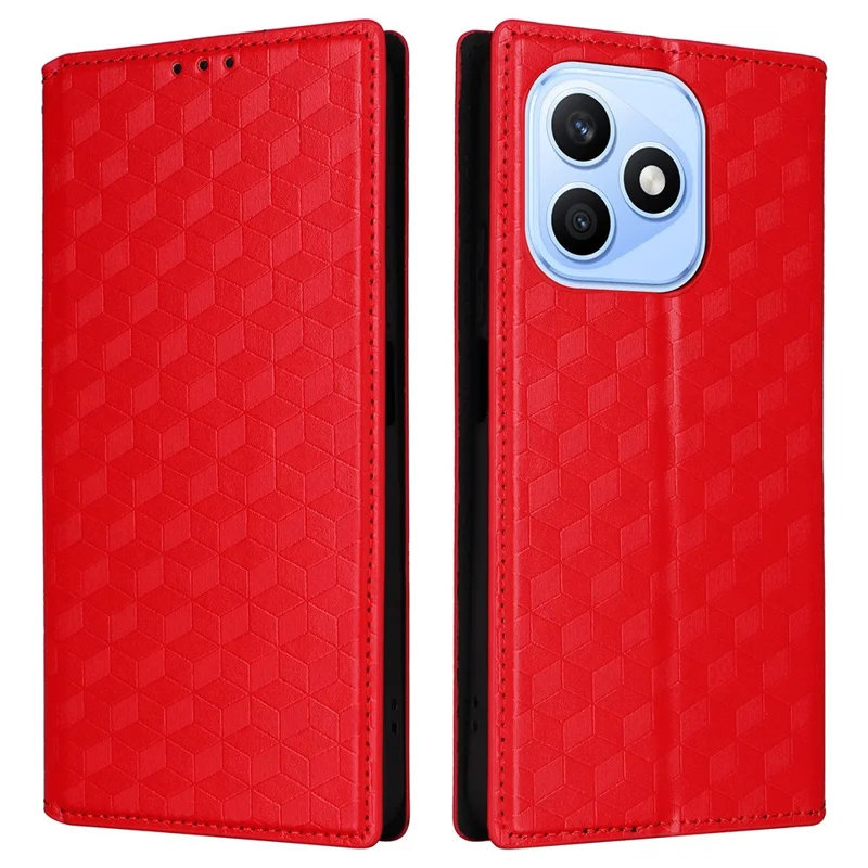 For Honor X8d 4G Case Wallet Rhombus Imprinted PU Leather Phone Cover - Red