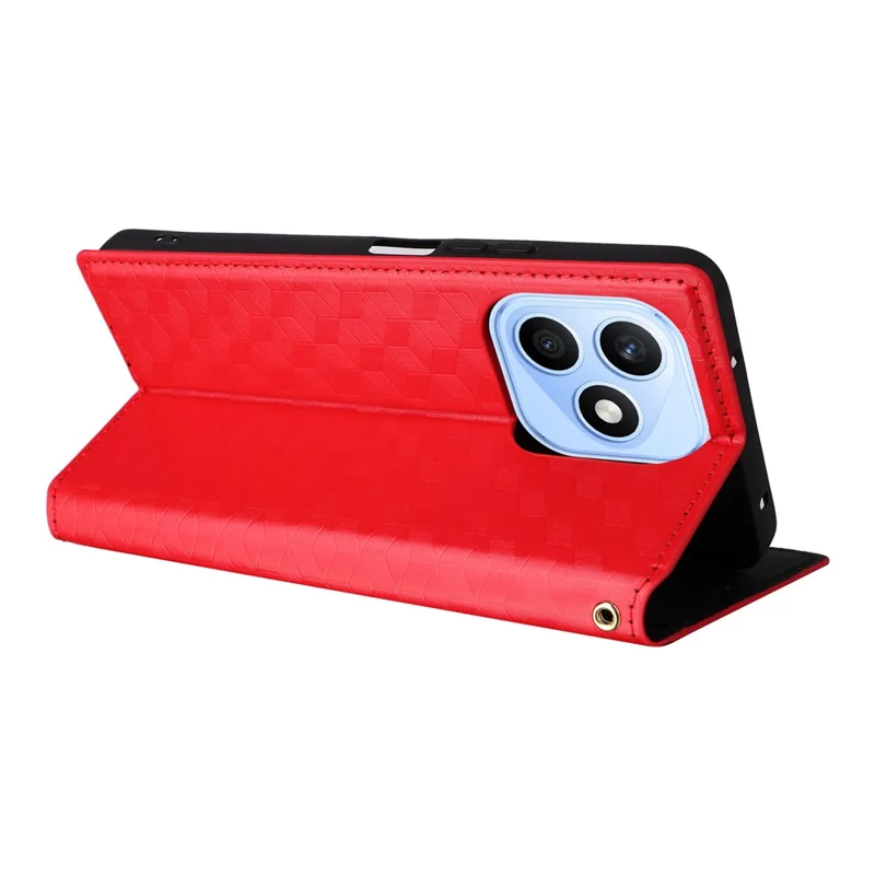 For Honor X8d 4G Case Wallet Rhombus Imprinted PU Leather Phone Cover - Red