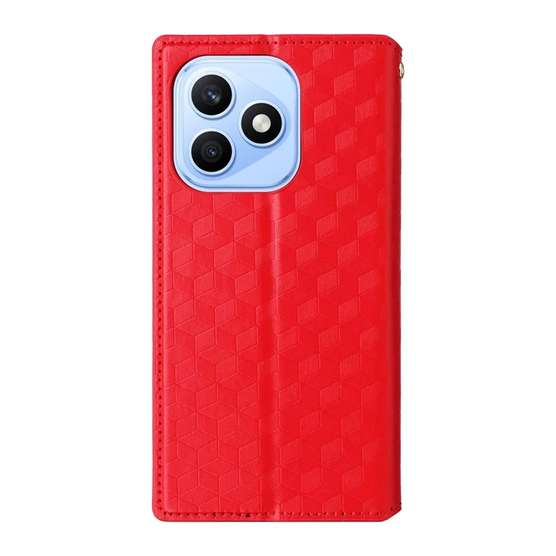 For Honor X8d 4G Case Wallet Rhombus Imprinted PU Leather Phone Cover - Red