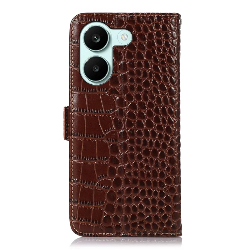 For Xiaomi Redmi Turbo 5 5G Case RFID Blocking Wallet Crocodile Texture Genuine Cow Leather Phone Cover - Brown
