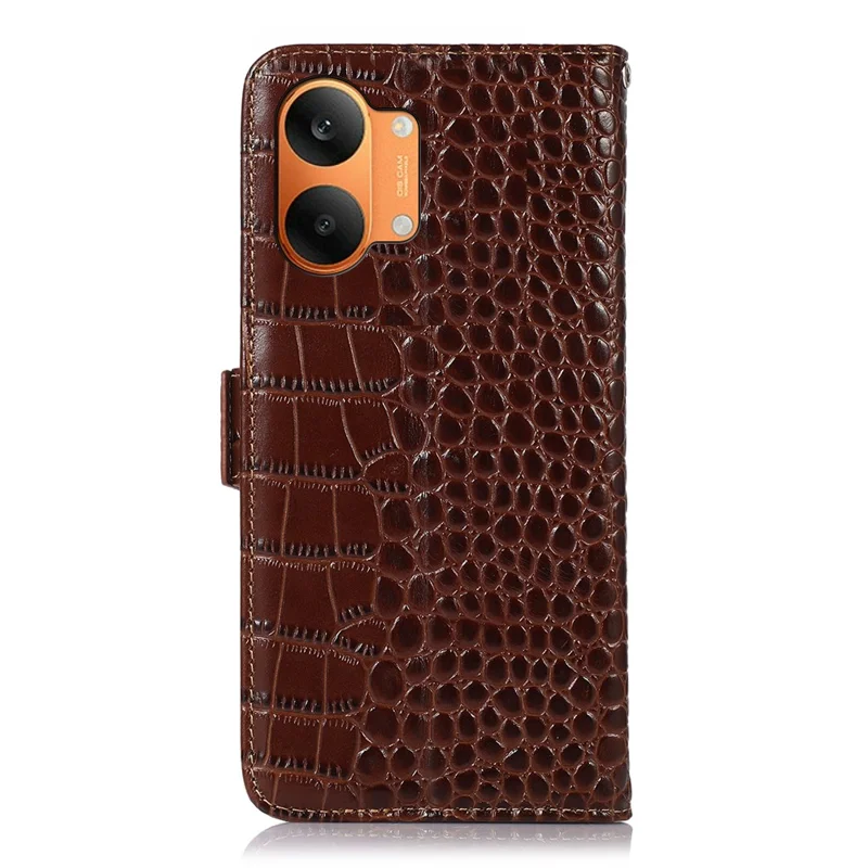 For Xiaomi Redmi Turbo 5 Max 5G Case RFID Blocking Wallet Crocodile Texture Genuine Cow Leather Phone Cover - Brown