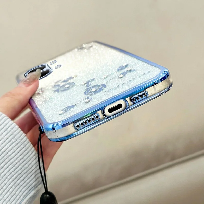 KADEM Phone Case For Xiaomi Redmi Turbo 5 Max 5G Flower Pattern TPU Gradient Phone Cover with Lanyards -Blue
