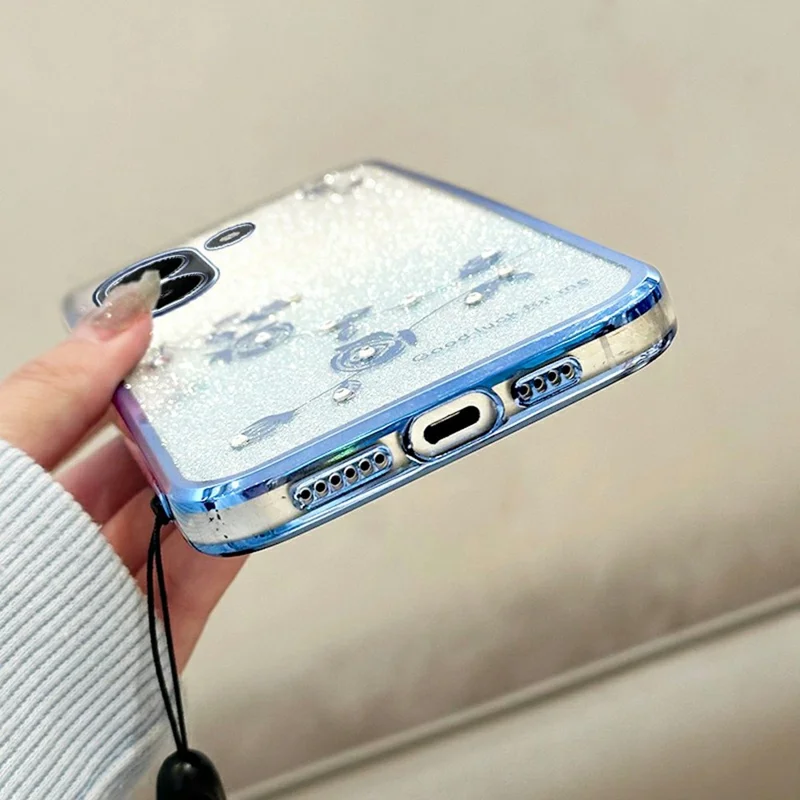 KADEM Phone Case For Xiaomi Redmi Turbo 5 5G Flower Pattern TPU Gradient Phone Cover with Lanyards - Blue