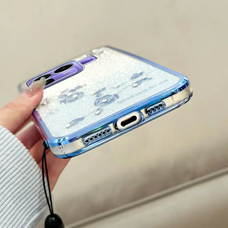 KADEM Phone Case For Realme Neo8 5G Flower Pattern TPU Gradient Phone Cover with Lanyards - Blue