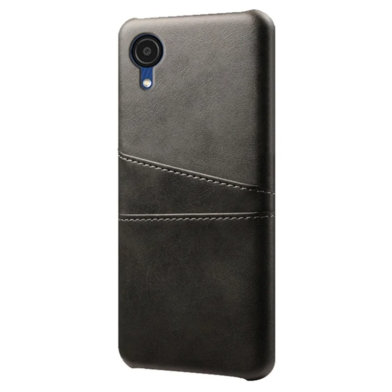 For Samsung Galaxy A23e Dual Card Slots Back Cover Anti-scratch PU Leather Coated Hard PC Protective Case - Black