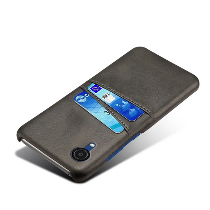 For Samsung Galaxy A23e Dual Card Slots Back Cover Anti-scratch PU Leather Coated Hard PC Protective Case - Black