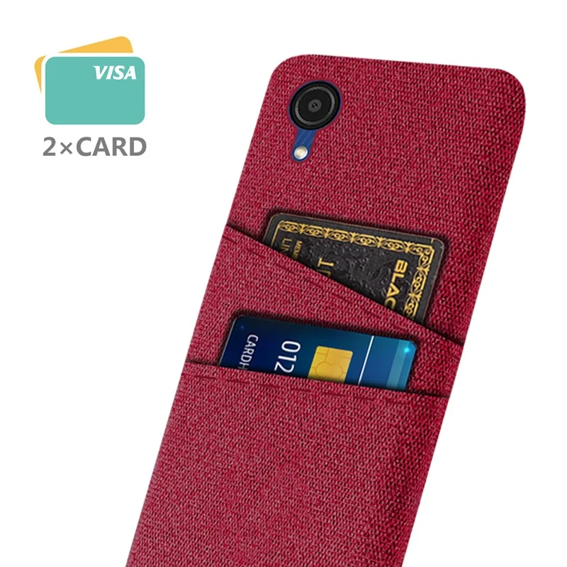 For Samsung Galaxy A23e Cloth Texture Dual Card Slots Phone Back Case Hard PC Drop-proof Cover - Red