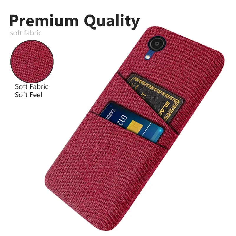 For Samsung Galaxy A23e Cloth Texture Dual Card Slots Phone Back Case Hard PC Drop-proof Cover - Red
