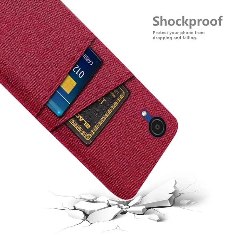 For Samsung Galaxy A23e Cloth Texture Dual Card Slots Phone Back Case Hard PC Drop-proof Cover - Red