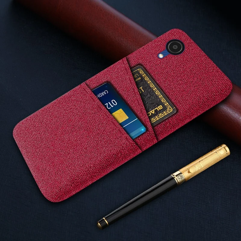 For Samsung Galaxy A23e Cloth Texture Dual Card Slots Phone Back Case Hard PC Drop-proof Cover - Red