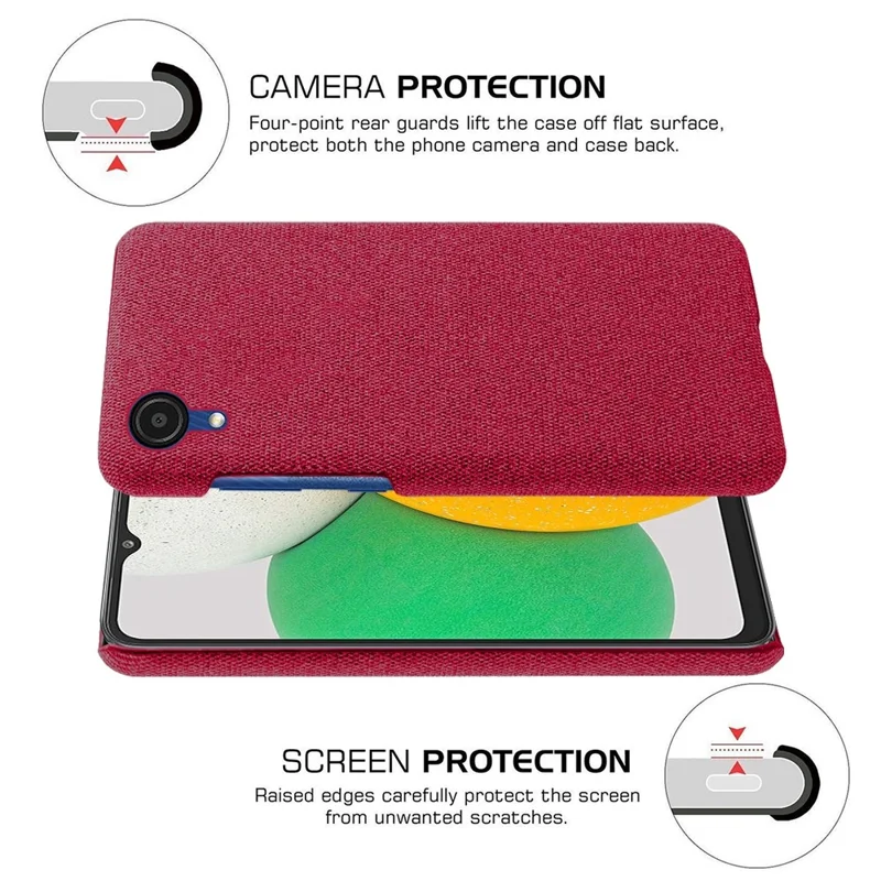 For Samsung Galaxy A23e Anti-dust Mobile Phone Case Shell Solid Color Hard PC+Cloth Phone Cover - Red