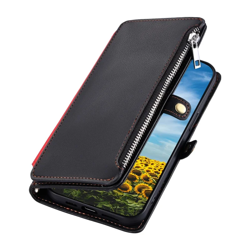 For Motorola Moto G77 5G  /  G67 5G Case TPU + PU Leather Wallet Phone Cover with Wrist Strap - Black