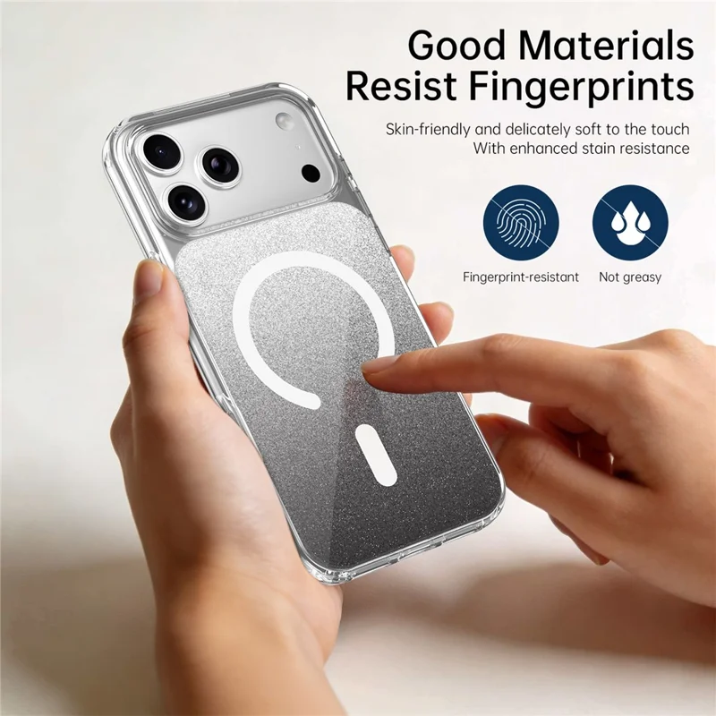 For iPhone 17 Pro Max Magnetic Case Compatible with MagSafe Sparkling Glitter TPU + Acrylic Phone Cover - Black