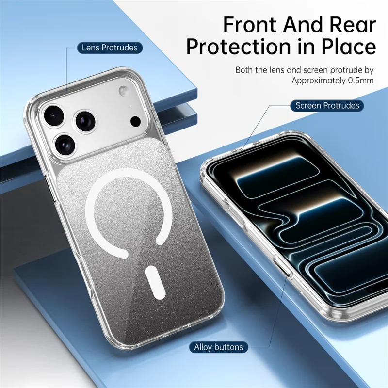 For iPhone 17 Pro Max Magnetic Case Compatible with MagSafe Sparkling Glitter TPU + Acrylic Phone Cover - Black