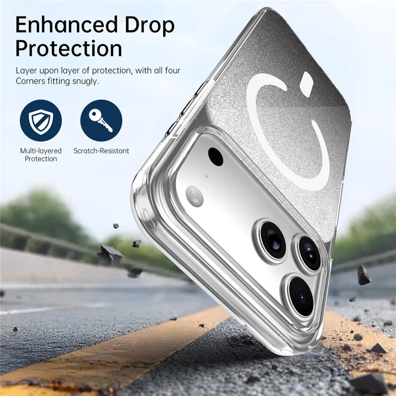 For iPhone 17 Pro Max Magnetic Case Compatible with MagSafe Sparkling Glitter TPU + Acrylic Phone Cover - Black